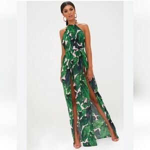 PrettyLittleThing tropical print halterneck Maxi dress, size 4.